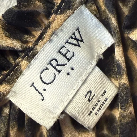 J.Crew Leopard Print Midi Dress Size 2 Animal Print Smocked Cuffs Long Sleeve - Picture 4 of 5